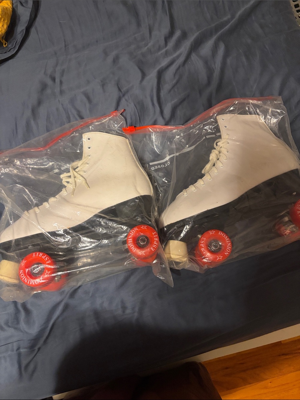 Classic White High-Top Roller Skates with Red Wheels